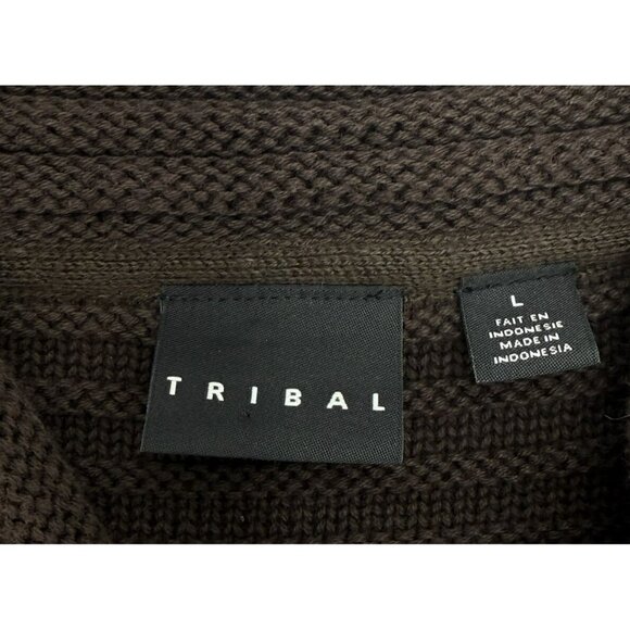 Tribal Brown Cardigan Sweater Jacket Swing 3/4 Sleeve 3 Button Large Cabincore - Picture 5 of 6